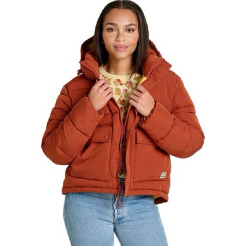 Toad&Co Spruce Wood Puffer Jacket with Hood Cinnamon Rust Red Orange XS NWT